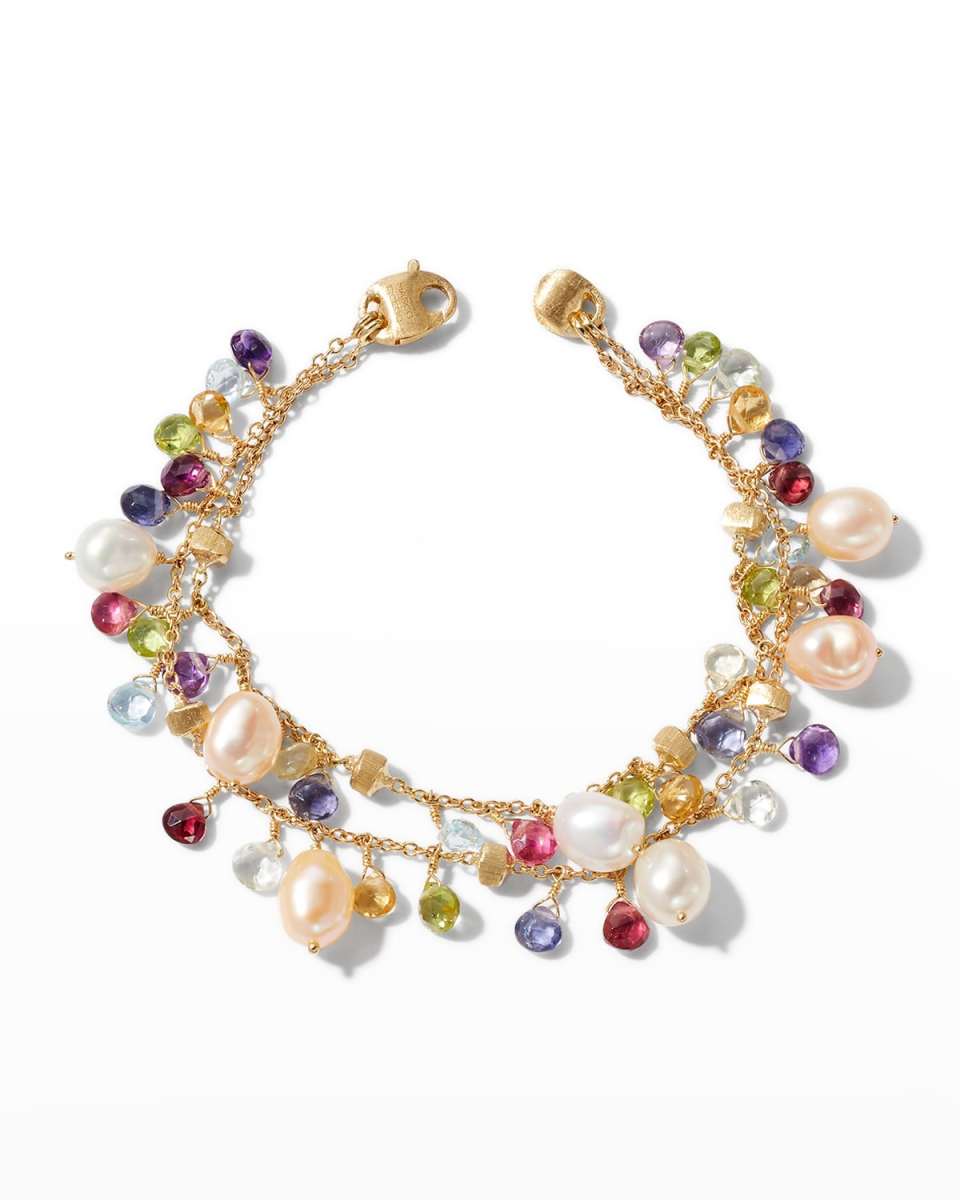 18K Paradise Yellow Gold Two-Row Bracelet with Mixed Stones